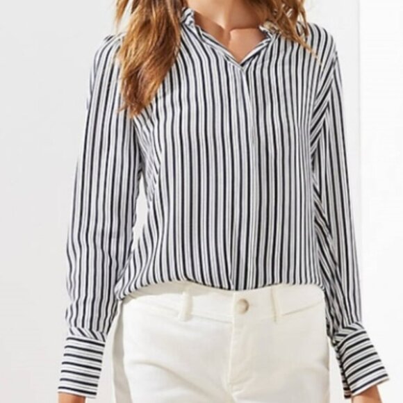LOFT Striped Crossover Back Yoke Utility Blouse - Picture 1 of 16